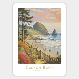 Sunset at Cannon Beach, Oregon - Vintage Style Poster Sticker